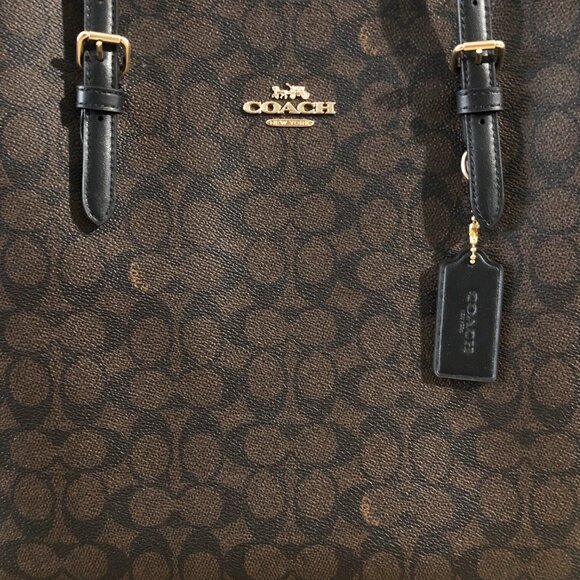 Coach Mollie Signature Coated Canvas Leather Brown/Black Shoulder Tote MSRP $428 - Picture 11 of 15